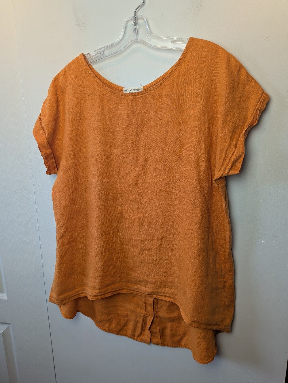 TERZO MILLENNIO Women Orange Blouse 100% Linen Size Medium (Oversized)
